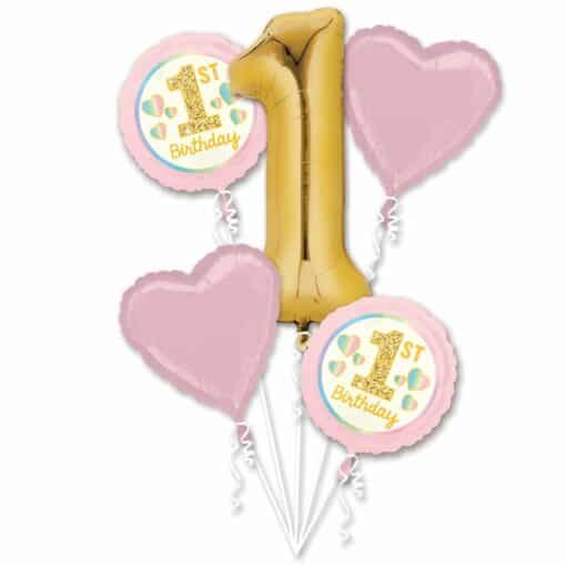 1st Birthday Pink & Gold Balloon Bouquet