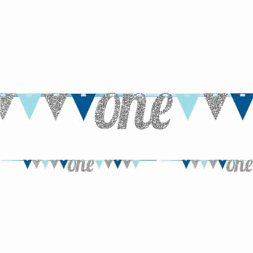 Age One Blue & Silver Glitter Bunting