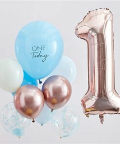 Blue & Rose Gold 1 Today Balloon Bundle