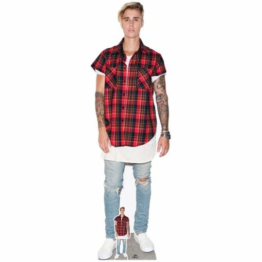 Justin Bieber Red & Black Shirt Cardboard Cutout