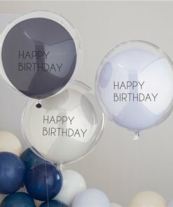 Mix It Up Blue Happy Birthday Double Stuffed Latex Balloons