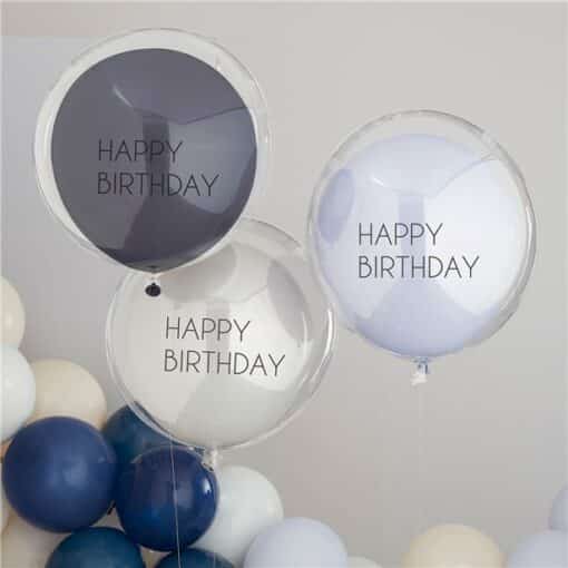 Mix It Up Blue Happy Birthday Double Stuffed Latex Balloons