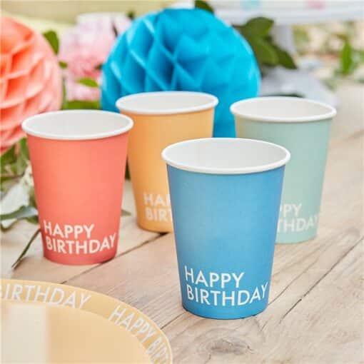 Mix It Up Brights Happy Birthday Eco Paper Cups