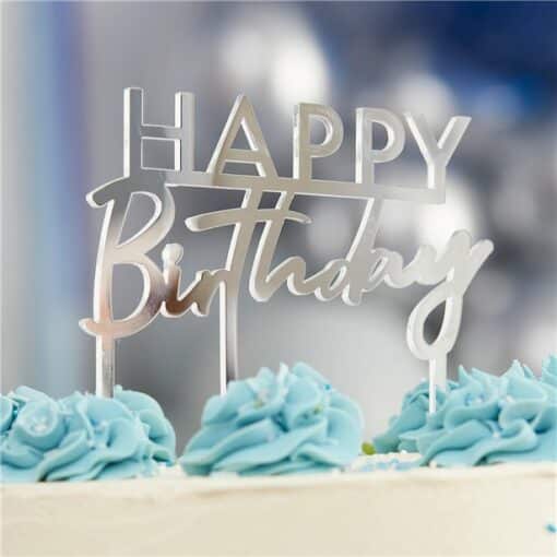 Mix It Up Happy Birthday Silver Cake Topper