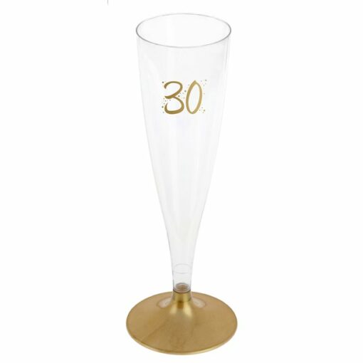 30th Gold Plastic Reusable Champagne Flutes