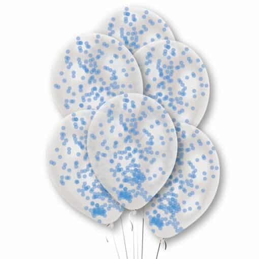 Blue Confetti Filled Clear Latex Balloons