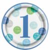 Blue Dots 1st Birthday Paper Plates