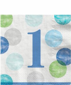 Blue Dots 1st Birthday Paper Napkins