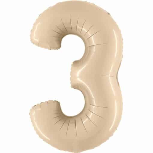 Big Number 3 Neutral Cream Foil Balloon