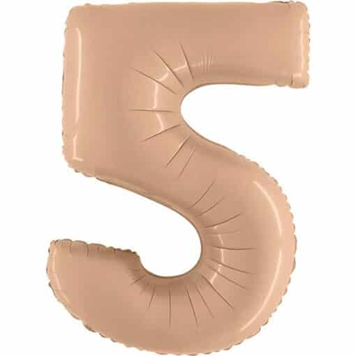 Big Number 5 Nude Beige Foil Balloon