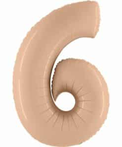 Big Number 6 Nude Beige Foil Balloon