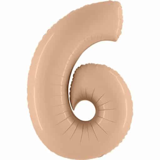 Big Number 6 Nude Beige Foil Balloon