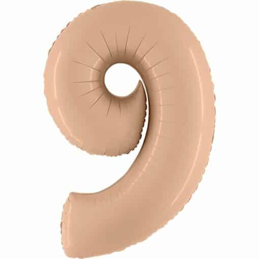 Big Number 9 Nude Beige Foil Balloon