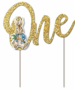 Peter Rabbit 1st Birthday Gold Glitter Cake Topper