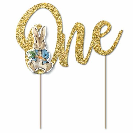 Peter Rabbit 1st Birthday Gold Glitter Cake Topper