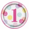 Pink Dots 1st Birthday Paper Plates