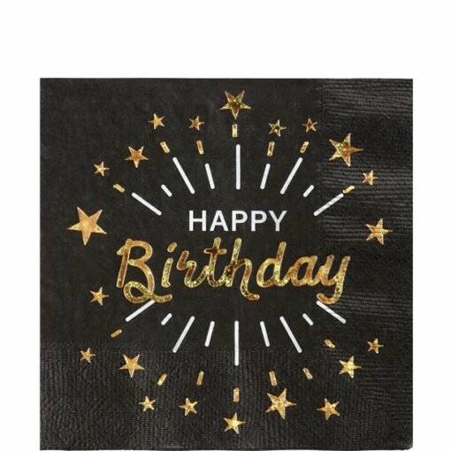 Sparkling Gold Happy Birthday Paper Napkins