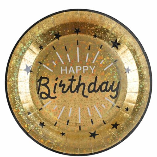 Sparkling Gold Happy Birthday Paper Plate