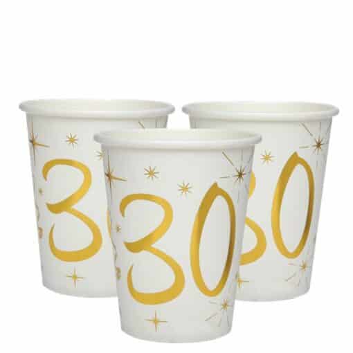 White & Gold Sparkle 30th Paper Cups