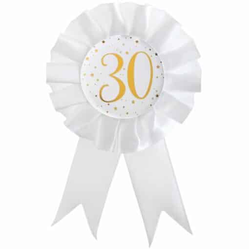 White & Gold Sparkle 30th Rosette