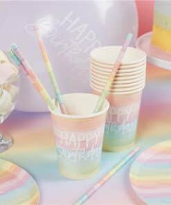 Eco Pastel Rainbow Happy Birthday Paper Cups