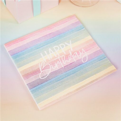 Eco Pastel Rainbow Happy Birthday Paper Napkins