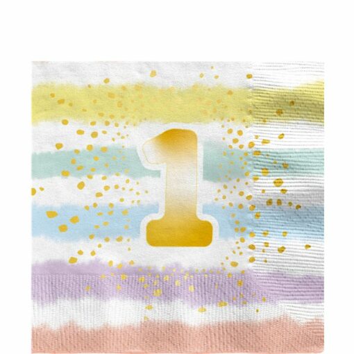 Pastel Rainbow 1st Birthday Paper Napkins