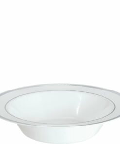 Premium White with Silver Trim Plastic Bowls