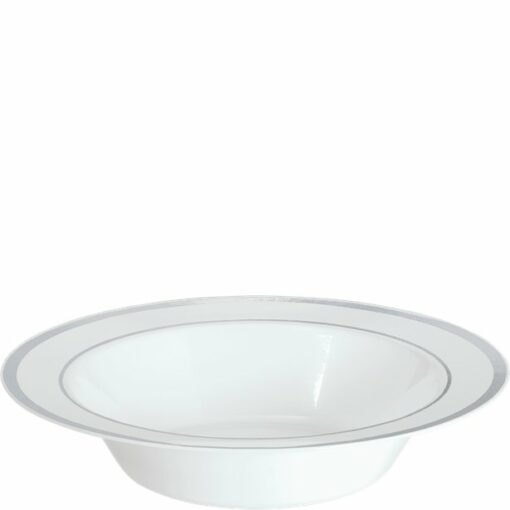 Premium White with Silver Trim Plastic Bowls
