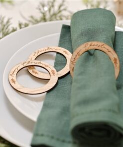 Burnout Wood Merry Christmas Napkin Rings