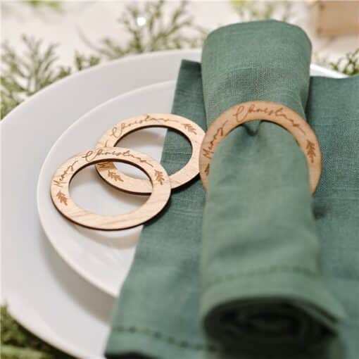 Burnout Wood Merry Christmas Napkin Rings