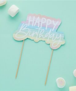 Eco Pastel Rainbow Happy Birthday Paper Cake Topper