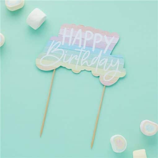 Eco Pastel Rainbow Happy Birthday Paper Cake Topper