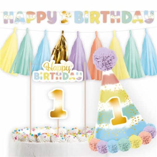 Pastel Rainbow 1st Birthday Party Pack