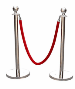 VIP Queue Barrier Set, Polished Stainless Steel Queue Posts - Red Rope