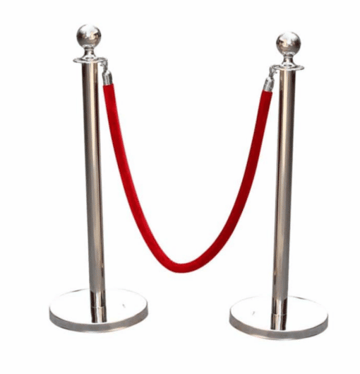 VIP Queue Barrier Set, Polished Stainless Steel Queue Posts - Red Rope