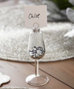 Silver Glitter Filled Wine Glass Place Card Holders