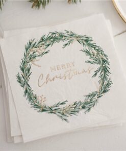 White Merry Christmas Wreath Paper Napkins