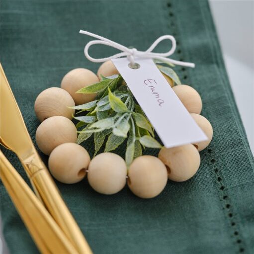 Wooden Bead Place Card Holder with Foliage