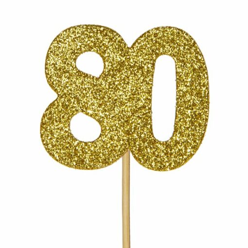 Gold 80 Glitter Cupcake Topper