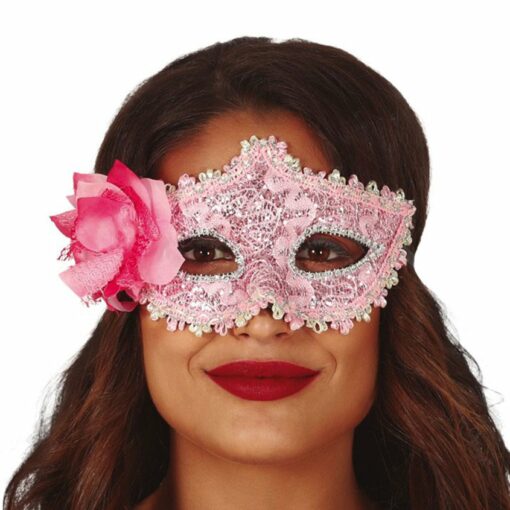 Pink Masquerade Mask with Flowers