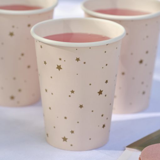 Pink and Gold Star Paper Party Cups