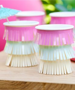 Hawaiian Tassel Fringe Paper Cups with Flower Toppers