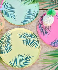 Hawaiian Tiki Palm Leaf Printed Paper Plates