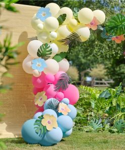 Hawaiian Tiki Balloon Arch with Tropical Flowers and Foliage