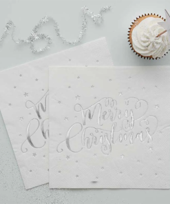 Silver Foiled Merry Christmas Napkins