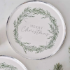 Silver Wreath Merry Christmas Paper Plates