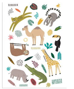 Zoo Animal Themed Temporary Tattoo Sheet