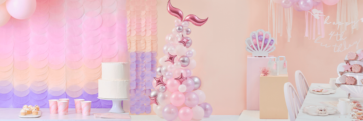 Mermaid Themed Party Decorations Pinks Lilacs Iridescent Finishes