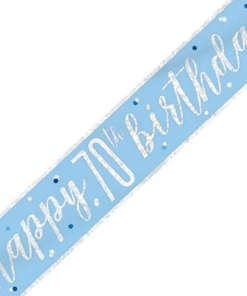 70th Birthday Blue Glitz Banner